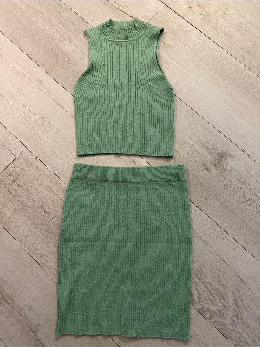 Ribbed Knit Mini Skirt w/ Matching Top